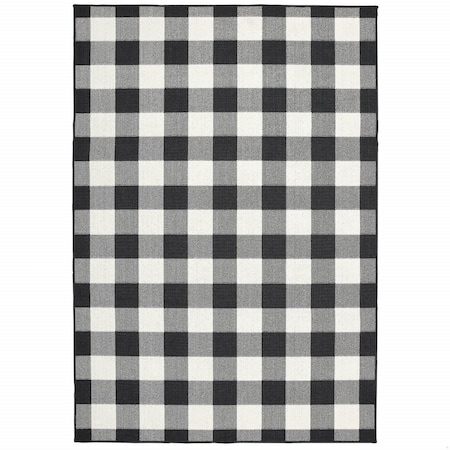 Homeroots 8 x 11 ft. Black & Ivory Gingham Indoor & Outdoor Area Rug 389521